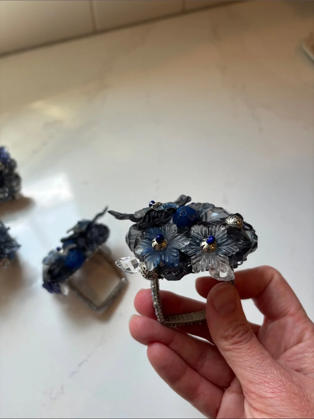 Kim Seybert Gardenia Blue Napkin Rings - Set of 4